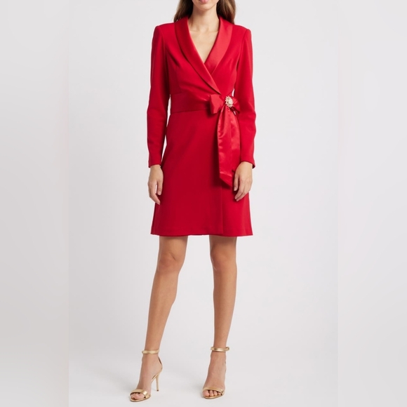 Eliza J Sash Tuxedo Sheath Dress Holiday Christmas Red - Picture 1 of 5